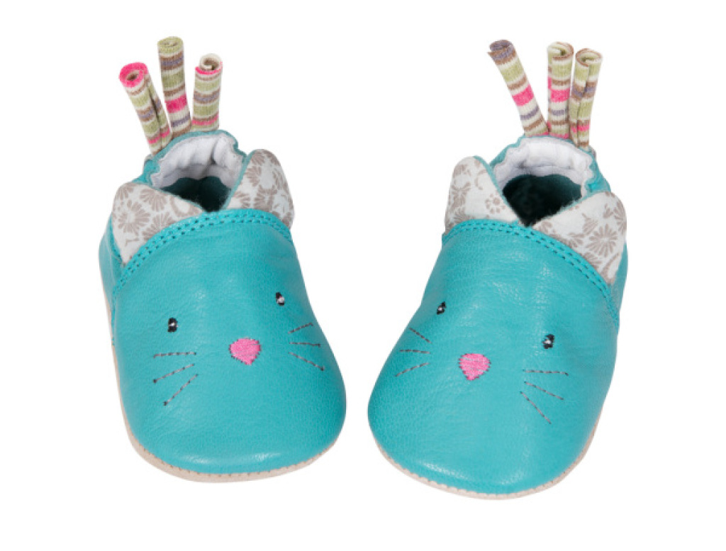 Moulin Roty Chaussons en Cuir Chat Les Pachats - 12/18 mois Moulin Roty Chaussons en Cuir Chat Les Pachats - 12/18 mois