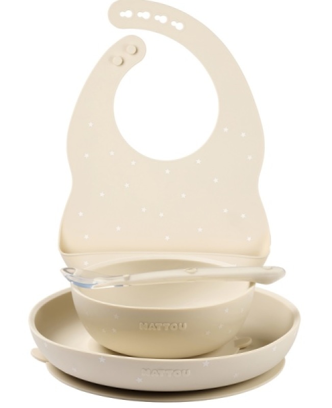 Coffret Repas 4 Pieces Silicone Beige Nattou Coffret Repas 4 Pieces Silicone Beige de chez Nattou, collection Silicone