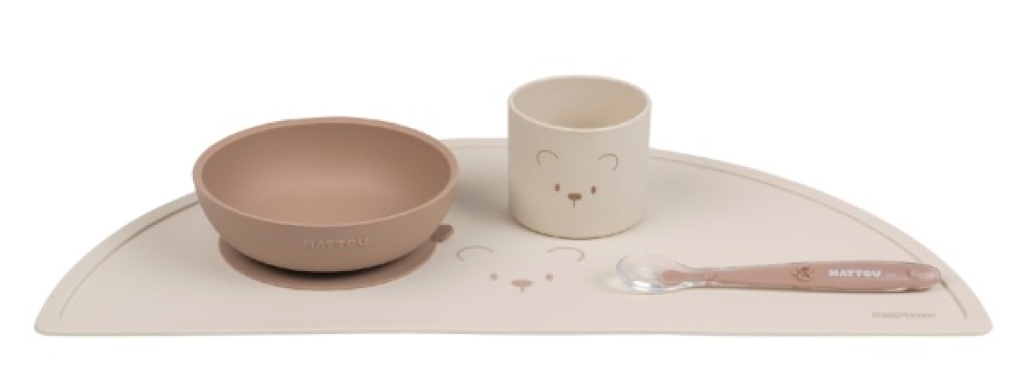 Coffret Repas 4 Pieces Silicone Taupe Et Beige Nattou Coffret Repas 4 Pieces Silicone Taupe Et Beige de chez Nattou, collection Silicone