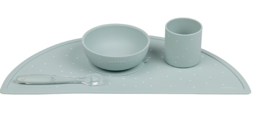 Coffret Repas 4 Pieces Silicone Vert Eau Nattou Coffret Repas 4 Pieces Silicone Vert Eau de chez Nattou, collection Silicone