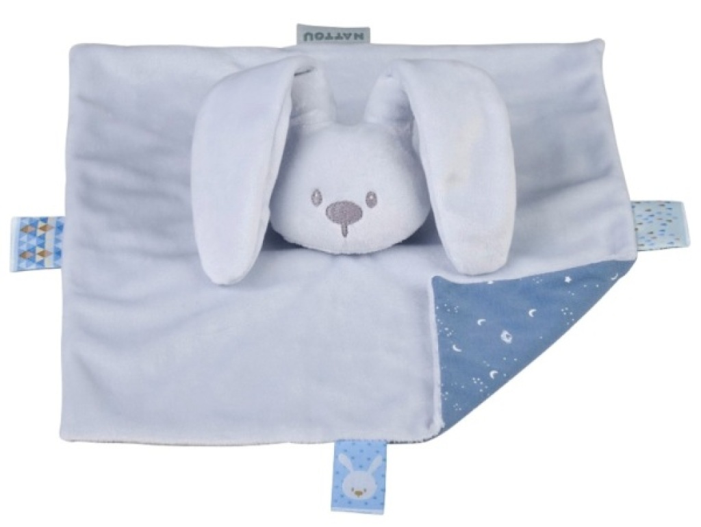 Doudou Lapin Bleu Pastel Lapidou Phosphorescent Nattou Doudou Lapin Bleu Pastel Lapidou Phosphorescent de chez Nattou, collection Lapidou