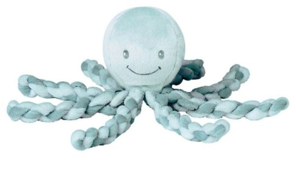 Peluche Poulpe Vert de Gris et Menthe Lapidou Nattou Peluche Poulpe Vert de Gris et Menthe Lapidou de chez Nattou, collection Lapidou