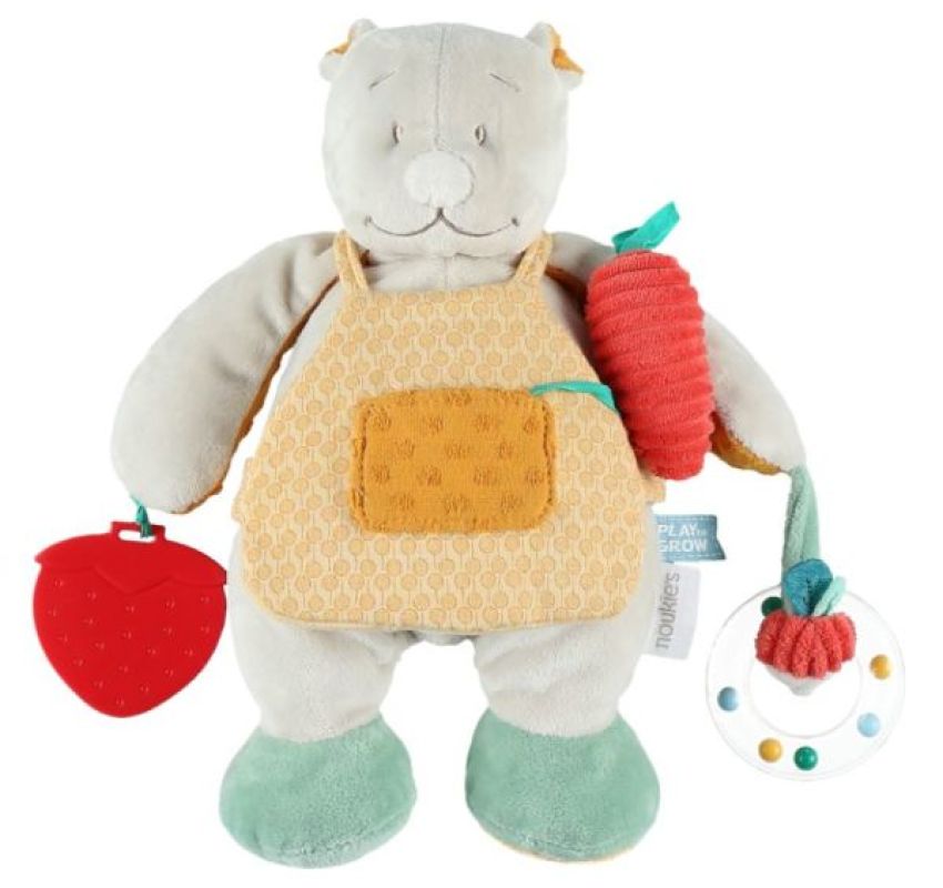 Peluche Activités Nouky Jardinier Noukies Peluche Activités Nouky Jardinier de chez Noukies, collection La gamme de jouets d’éveil