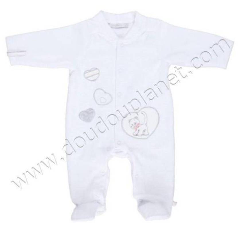 Pyjama Blanc Iris et Babette - Naissance Noukies Pyjama Blanc Iris et Babette - Naissance de chez Noukies, collection Pyjamas Fille