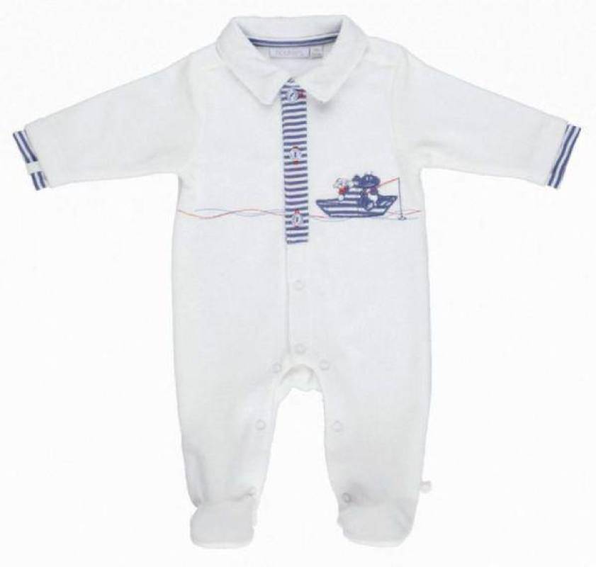 Noukies Pyjama Velours Blanc Bill et Bono BDM Boy Noukies Pyjama Velours Blanc Bill et Bono BDM Boy