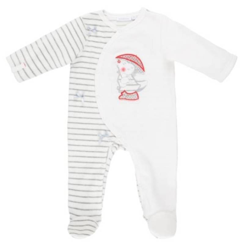 Noukies Pyjama Velours Blanc Gris Victoria BDM Girl - 6 mois Noukies Pyjama Velours Blanc Gris Victoria BDM Girl - 6 mois