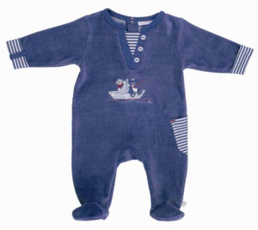 Noukies Pyjama Velours Bleu Bill et Bono BDM Boy Noukies Pyjama Velours Bleu Bill et Bono BDM Boy