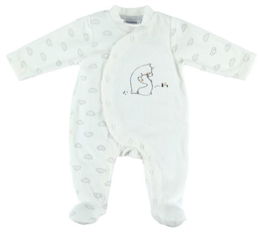 Lot de 2 pyjamas bébé en velours ouverture naissance nuage - lot ivoire,  Bébé