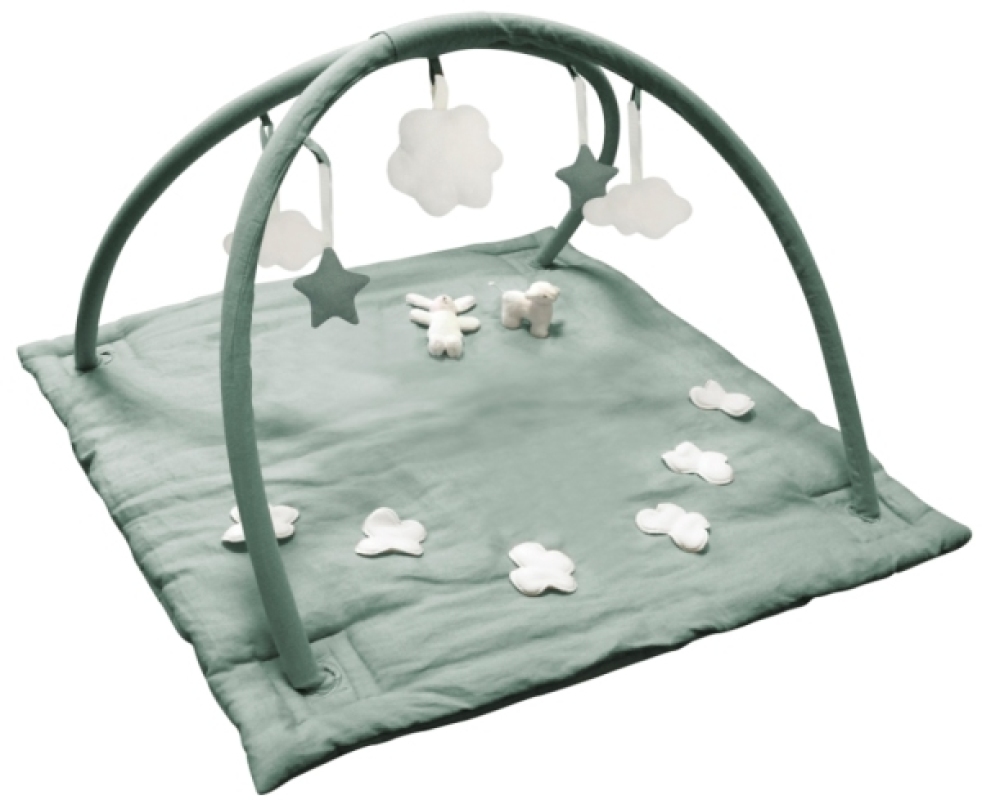 Tapis Eveil Musical en lin Celadon Mouton et Lapin Trousselier Tapis Eveil Musical en lin Celadon Mouton et Lapin de chez Trousselier, collection Tapis d'Eveil
