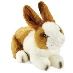 Peluche Lapin Blanc Brun Couché 24 cm