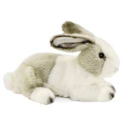 Peluche Lapin Blanc Gris Couché 24 cm