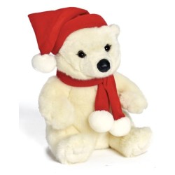 Peluche Ours Polaire Bonnet et Echarpe de Noël 25 cm