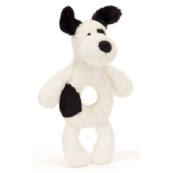 Peluche Hochet Chien Noir et Blanc Bashful