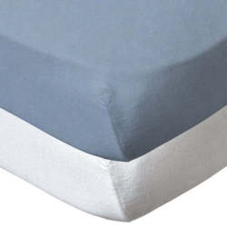 Lot de 2 Draps Housse Blanc et Bleu Ciel - 60x120 cm