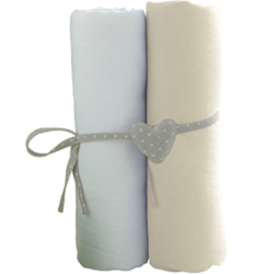 Lot de 2 Draps Housse Blanc et Ecru - 70x140 cm