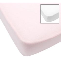 Lot de 2 Draps Housse Blanc et Rose - 60x120 cm