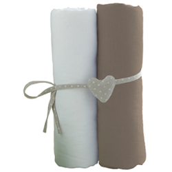 Lot de 2 Draps Housse Blanc et Taupe - 70x140 cm
