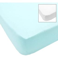 Lot de 2 Draps Housse Blanc et Turquoise - 60x120 cm