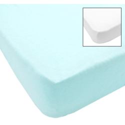 Lot de 2 Draps Housse Blanc et Turquoise - 70x140 cm