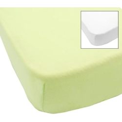 Lot de 2 Draps Housse Blanc et Vert - 70x140 cm