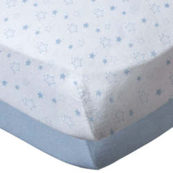 Lot de 2 Draps Housses Blanc avec Etoiles Bleu / Uni bleu - 70x140 cm