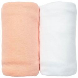 Lot de 2 Draps Housses Blanc / Pêche - 70x140 cm