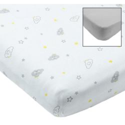 Lot de 2 Draps Housses Nuage Gris - 60x120 cm