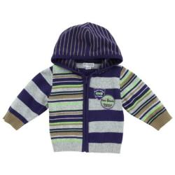 Gilet Zippé à Capuche Rayé Bleu Gris