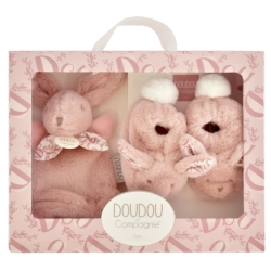 Coffret Chaussons Et Doudou Rose Lapin Doudou