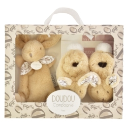 Coffret Chaussons Et Doudou Sable Lapin Doudou