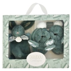 Coffret Chaussons Et Doudou Vert Sauge Lapin Doudou