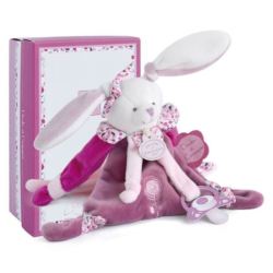 Doudou Attache Sucette Lapin Cerise - 17 cm