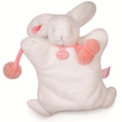 Doudou Marionnette Lapin Pompon Corail