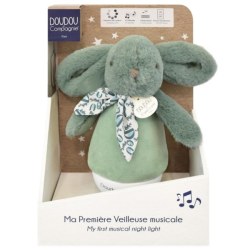 Peluche Culbuto Veilleuse Musicale Lapin Vert Sauge Lapin Doudou