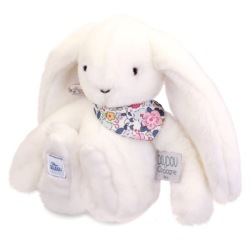 Peluche Lapin Fleurette Blanc - 25 cm