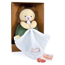 Peluche Pantin Lion avec Doudou Mouchoir Couleurs Savane