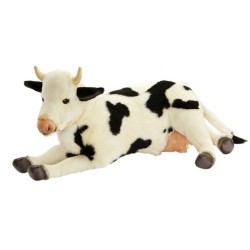 Peluche Vache Noire et Blanche Couchée 35 cm
