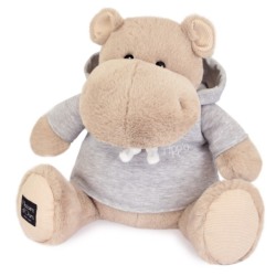 Peluche Hippopotame Beige avec sweat gris - 45 cm