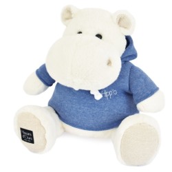 Peluche Hippopotame Blanc avec sweat Bleu Jeans - 45 cm