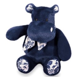 Peluche Hippopotame Bleu Marine Bandana - 22 cm
