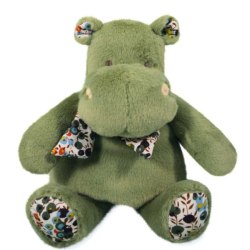 Peluche Hippopotame Vert Amande Bandana - 22 cm