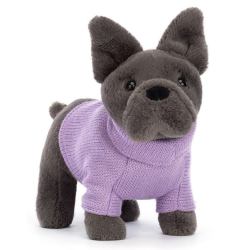 Peluche Chien Bouledogue Francais Pull Violet