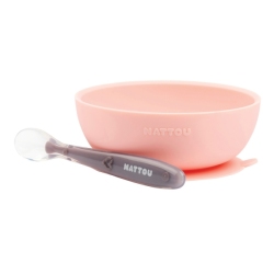 Coffret Repas Bol et Cuillère Silicone Rose