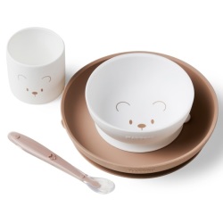 Coffret Repas 4 Pièces Silicone Blanc et Taupe