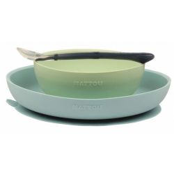 Coffret Repas 3 Pièces Silicone Bleu Vert