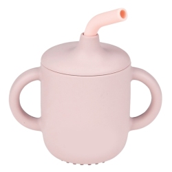 Gobelet avec Paille Silicone Rose