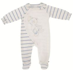 Pyjama Chat Iris Jersey Blanc Rayé Bleu - 3 mois