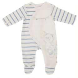 Pyjama Chat Iris Velours Blanc Rayé Bleu - 6 mois
