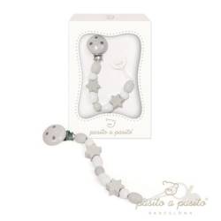 Attache Tétine Etoile Blanc Gris