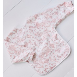 Bavoir Manches Longues Toile Enduite Toile De Jouy Rose